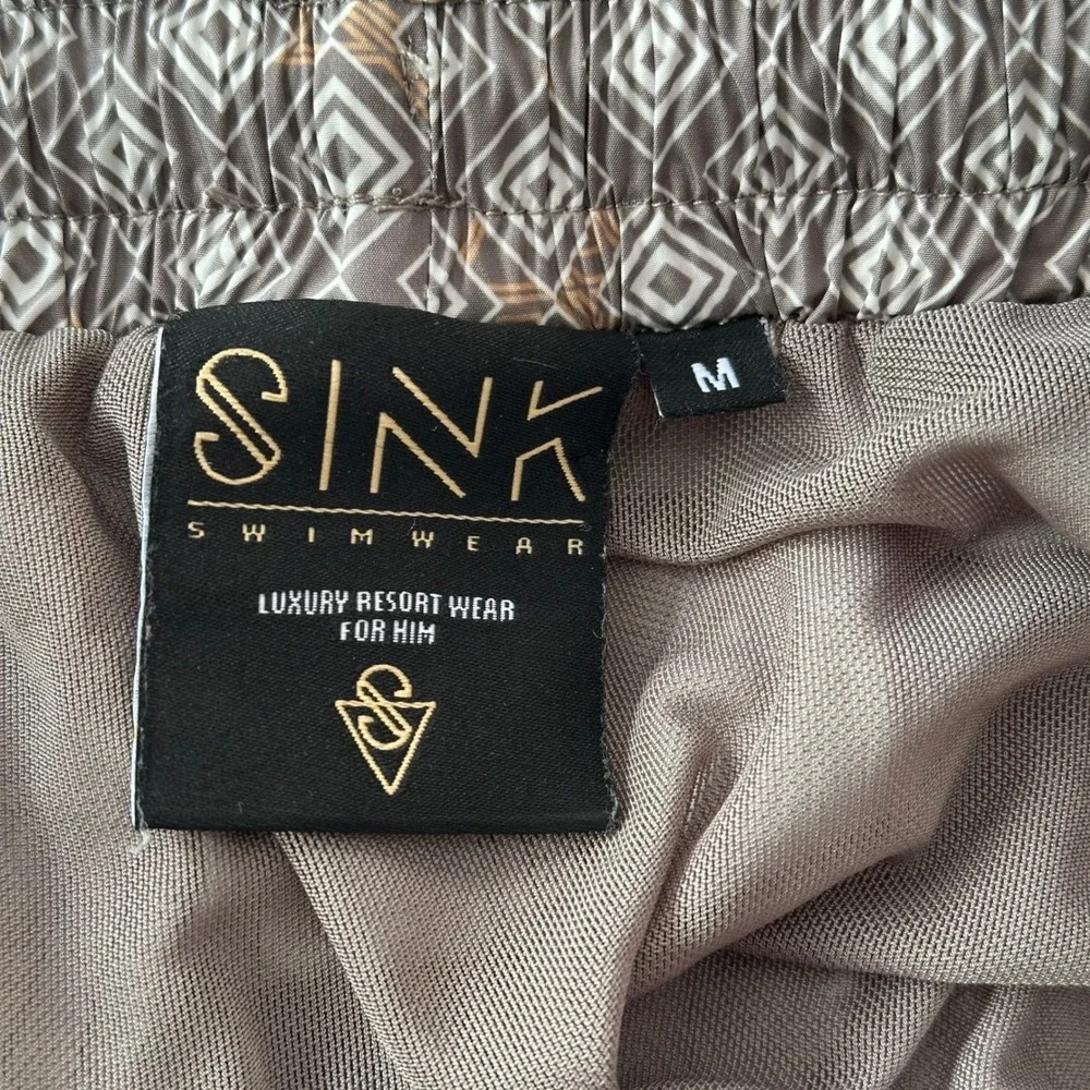 Sink Swimwear Mens Geometric Diamond Print Luxury Resort Swim Trunks Taupe M